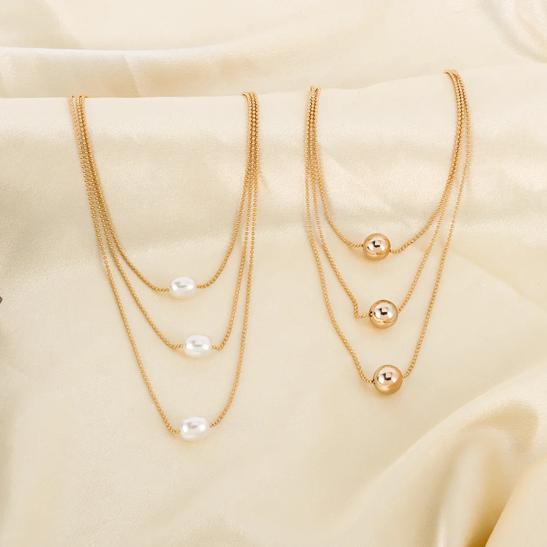 DIY accessories European and American cross-border temperament pearl pendant necklace, French multi-layer stacked collarbone cha