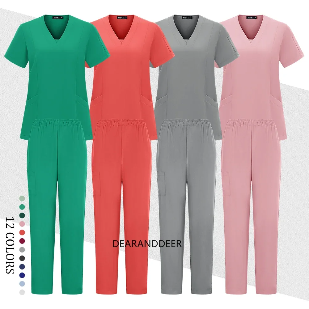女性用半袖手術着,無地,トップスとパンツ,ペットショップ,介護用ホーム,医師,医療,作業服