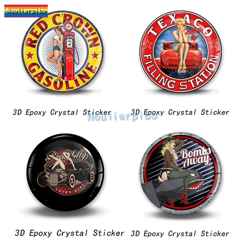 

3D Fashion Stereo Dome Car Sticker Gasoline Girl Red Car Beauty Repairman Missile Girl PVC Car Motorcycle Vinyl Die Cut Decal