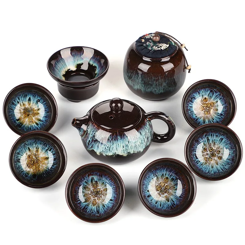 Kiln Transformation Glaze Kung Fu Set Household Tea Plate Purple Sand Pot Tea Cup Ceramic Path Sand Gold Glaze