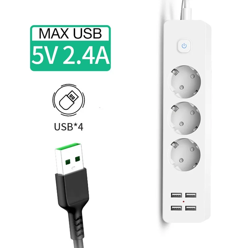 2200 واط المعيار الأوروبي 3 فتحة مقبس الطاقة + 4 منفذ USB القياسية مؤرض قطاع الطاقة 3 الاتحاد الأوروبي التوصيل مآخذ مع كابل تمديد 1.8 متر