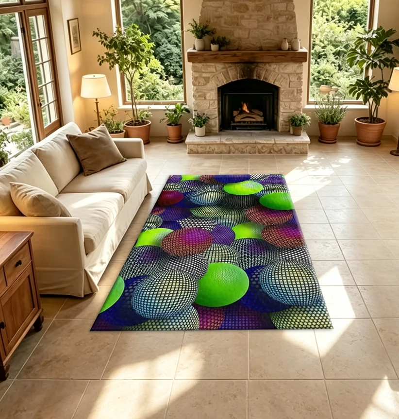 3D Colorful Dimensional Ball Pattern Carpet Flooring Vibrant Multicolor Grid Sphere Modern Creative Home Decor Carpet For House