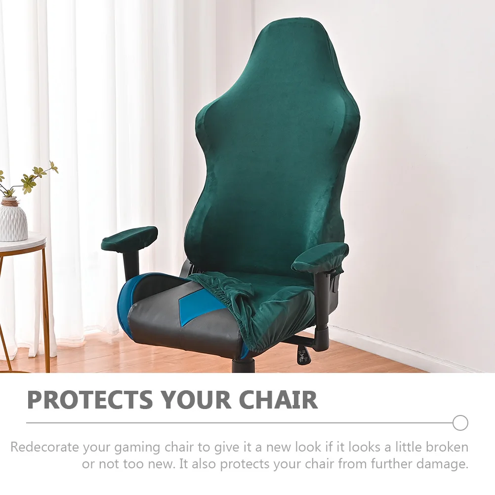 

Beavorty 1 Set Gaming Chair Cover Stretch Armrest Protector Washable Dark Green for Computer Swivel Office Chair