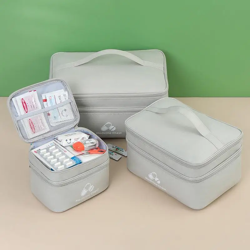 1pc Home Travel First Aid Kit Double Layer Classification Storage Drug Sorting Bag Oxford Cloth Epidemic Prevention Pouch