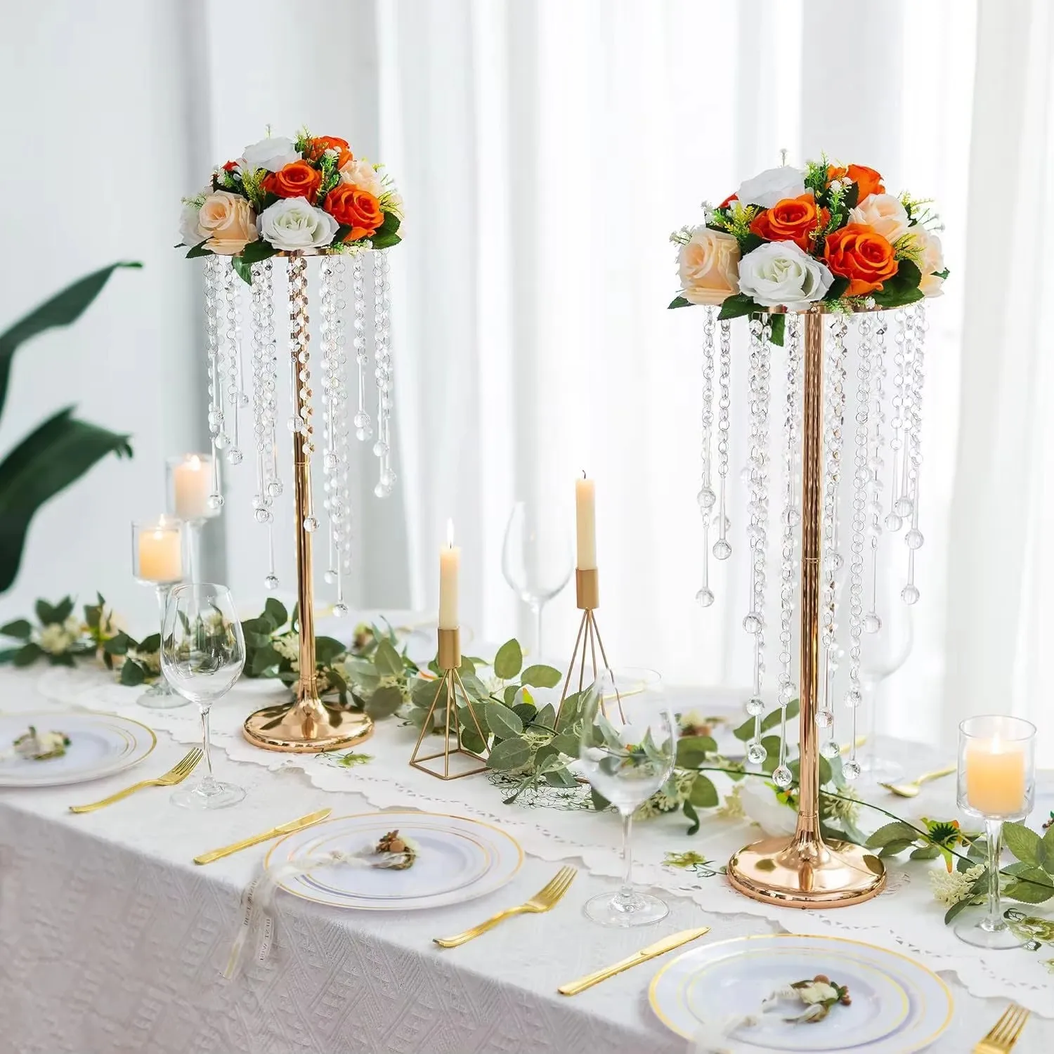 Goldene Vase als Hochzeitstisch-Mittelstück, Outdoor-Heimdekoration, Eleganter Blumenständer für besondere Anlässe – Detail 4