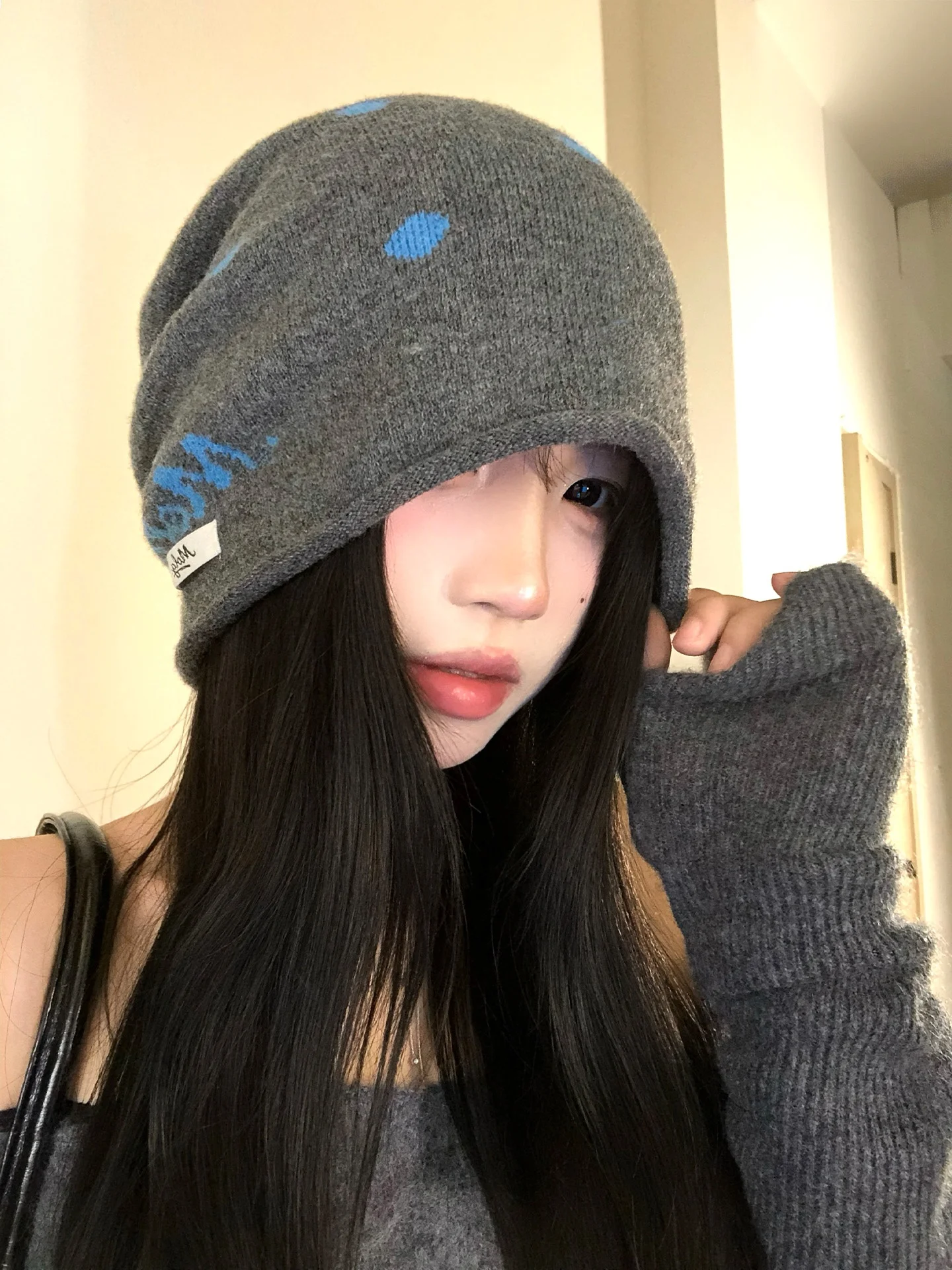 Retro Polka Dot Letter Cuffed Bucket Hat Women's New Autumn Large Head Size Cold Cap Lazy Fashion Wrap Head Hat