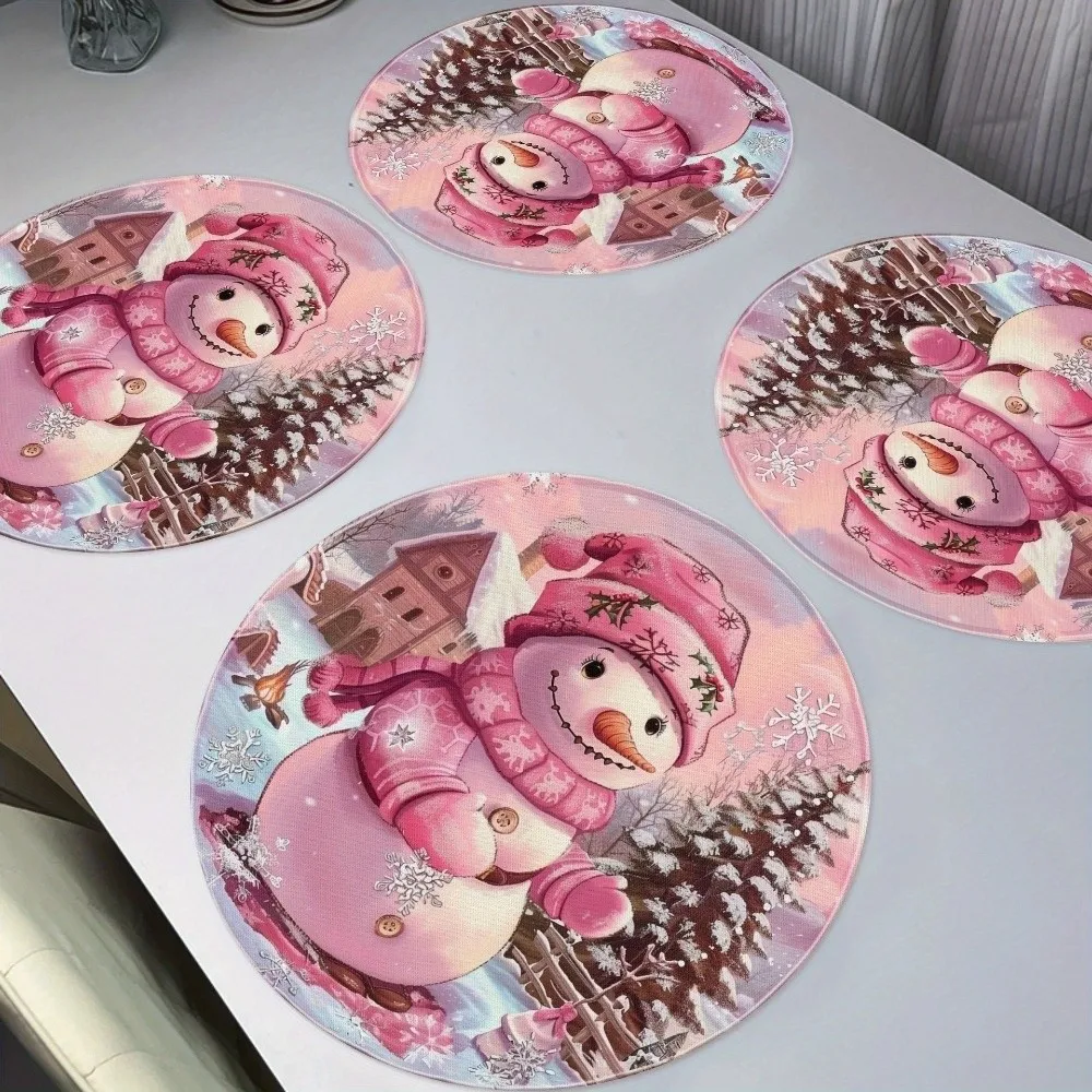 Creative Round Christmas Placemat 38cm Anti-slip Table Mats Heat Resistant Santa Claus snowflakes Christmas Decor Tablecloth