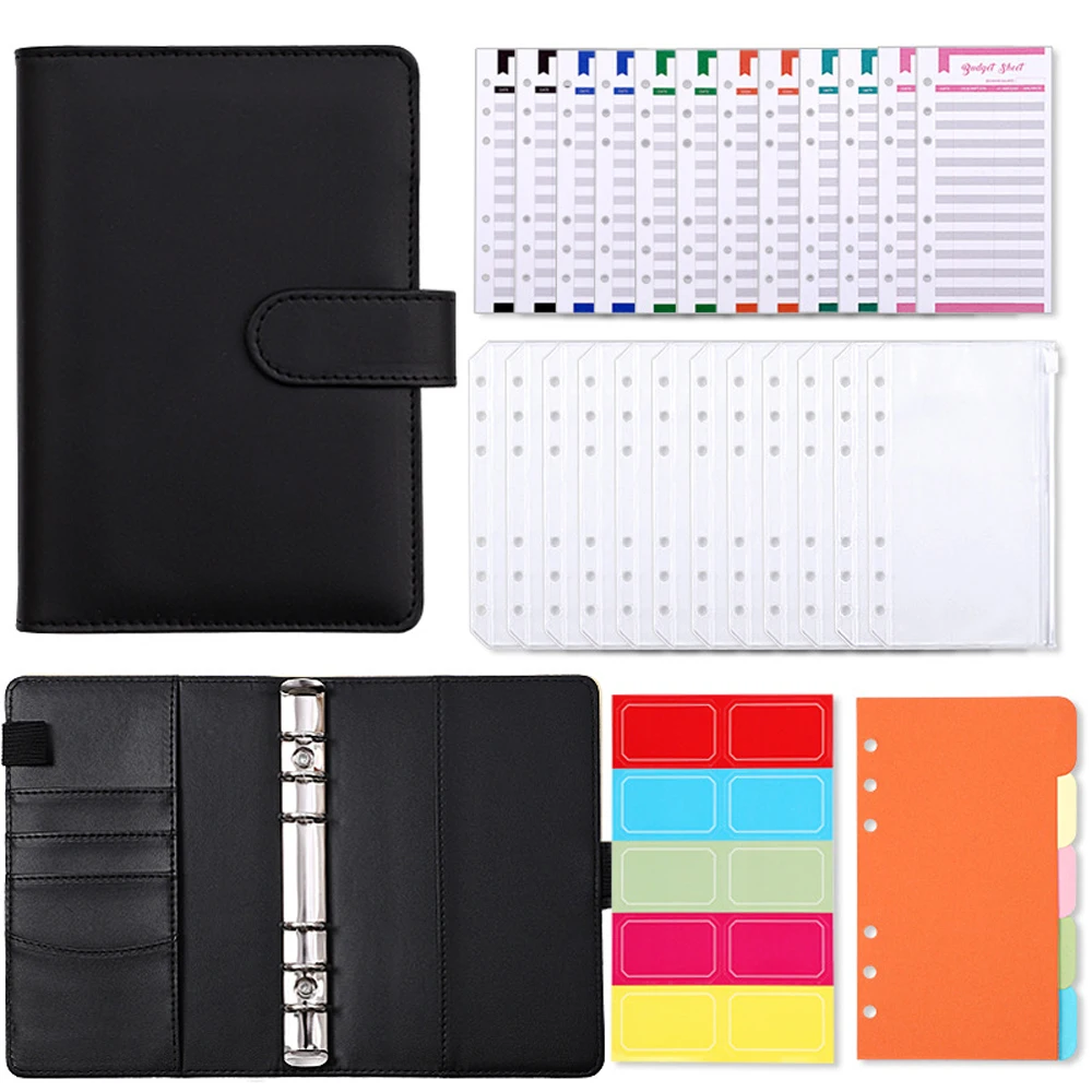 Vicloon A6 Budget Binder, Budget Binder with Closure, Budget Sheets for with 14 Clear Envelopes, Document Wallet, Versatile for