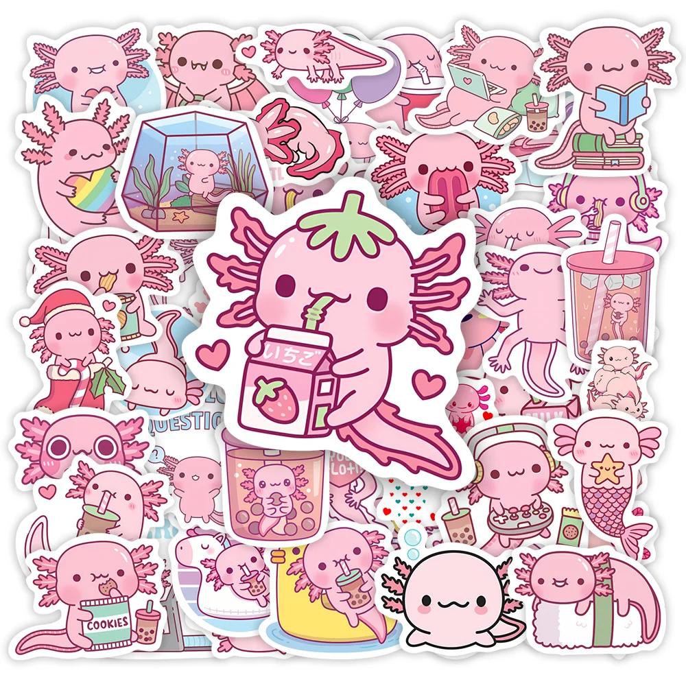 Kawaii Cartoon Axolotl naklejki śliczne zwierzęce dzieci DIY zabawki prezent Graffiti naklejka na telefon bagaż Laptop księga gości wodoodporny