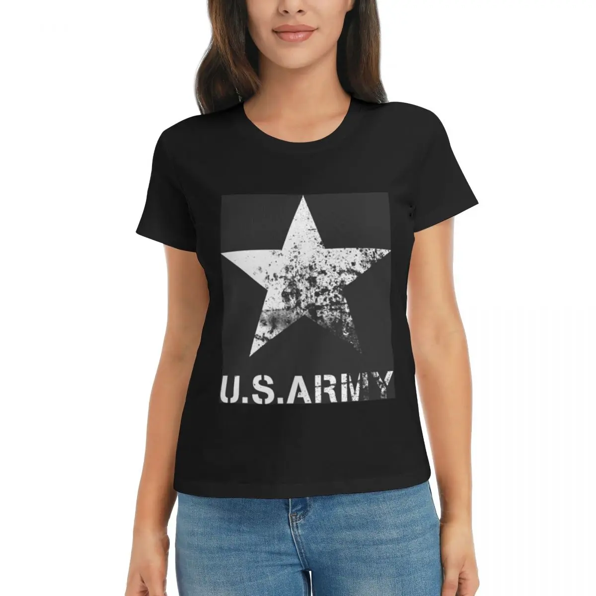 

Women T-Shirt America Army Military Star Summer Short Sleeve Tees Crew Neck Cotton T Shirts Clothes Tops Streetwear
