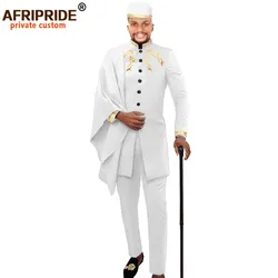 Abbigliamento da uomo africano per matrimoni Dashiki cappotti stampati pantaloni e cappello di Ankara Set da 3 pezzi abito tribale cera af7 A2016017