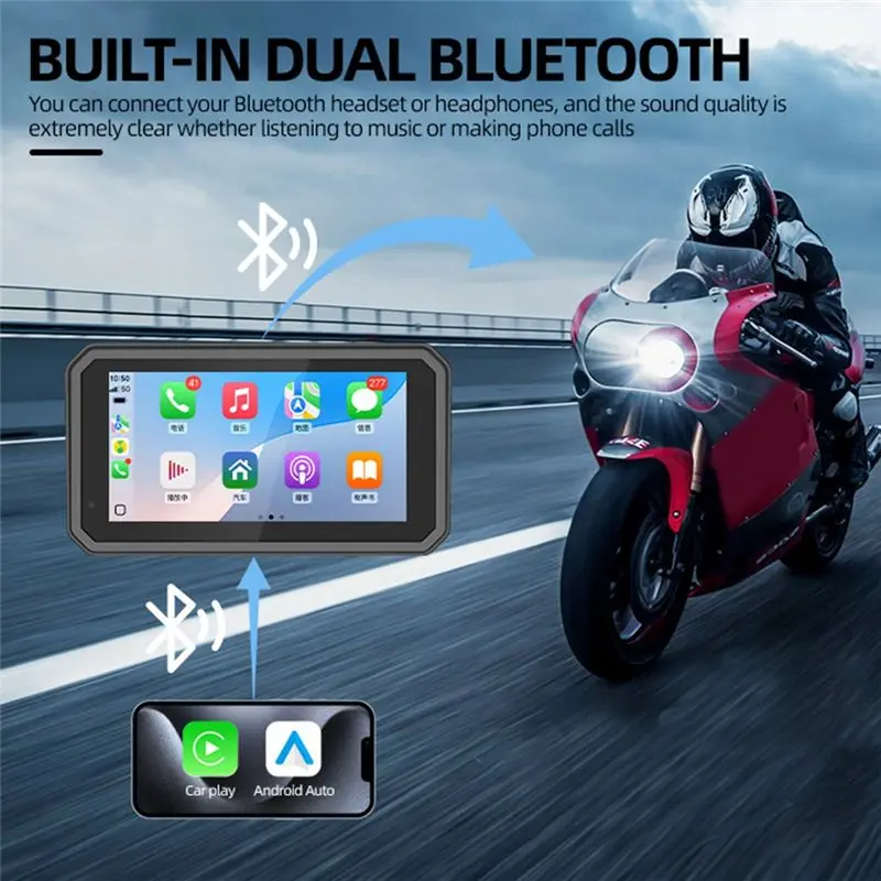 Portable 6 Inch Motorcycle Navigation Screen Bluetooth Waterproof MP5 Player Wireless Carplay Android Auto