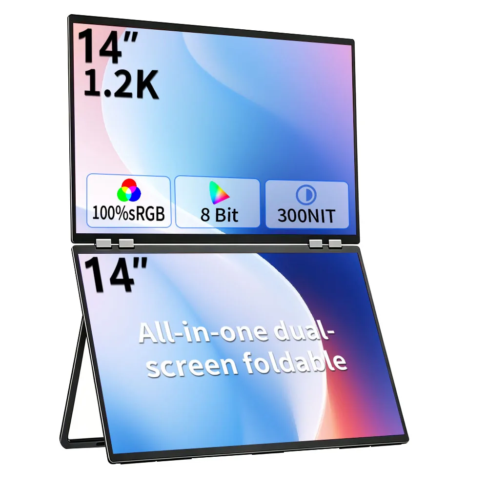 14 Inch 1.2K Dual-screen Portable Monitor IPS HDR 100%SRGB Compatible with Tiptop PS4/5 Swicth Xbox