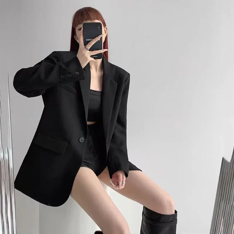 Smvp سترة نسائية عتيقة موضة ملابس الشارع سترات فضفاضة بأكمام طويلة تناسب كل مباراة معطف غير رسمي بزر واحد للمكتب للسيدات