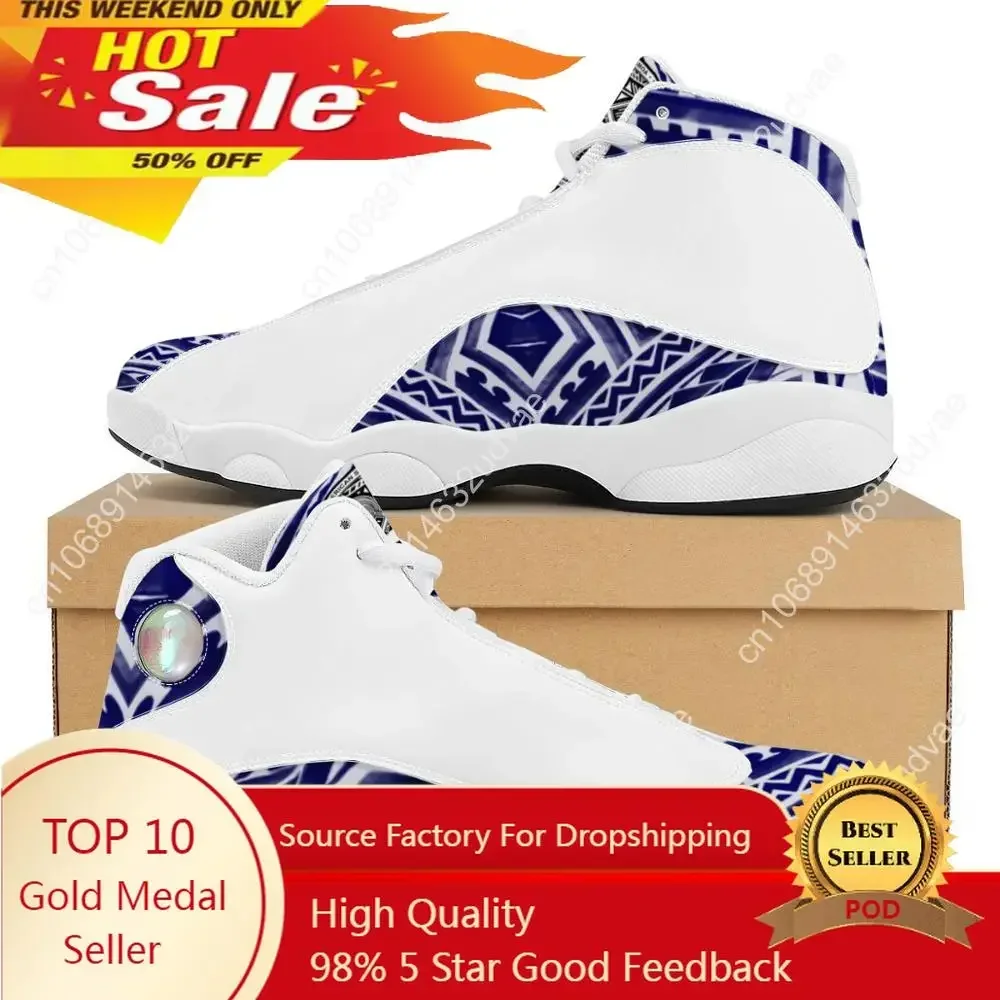 Blaue ethnische polynesische Samoa Stammes-Stil Junge Turnschuhe Laufschuhe benutzer definierte Ball Sport Team Logo Männer Basketball Sportschuhe