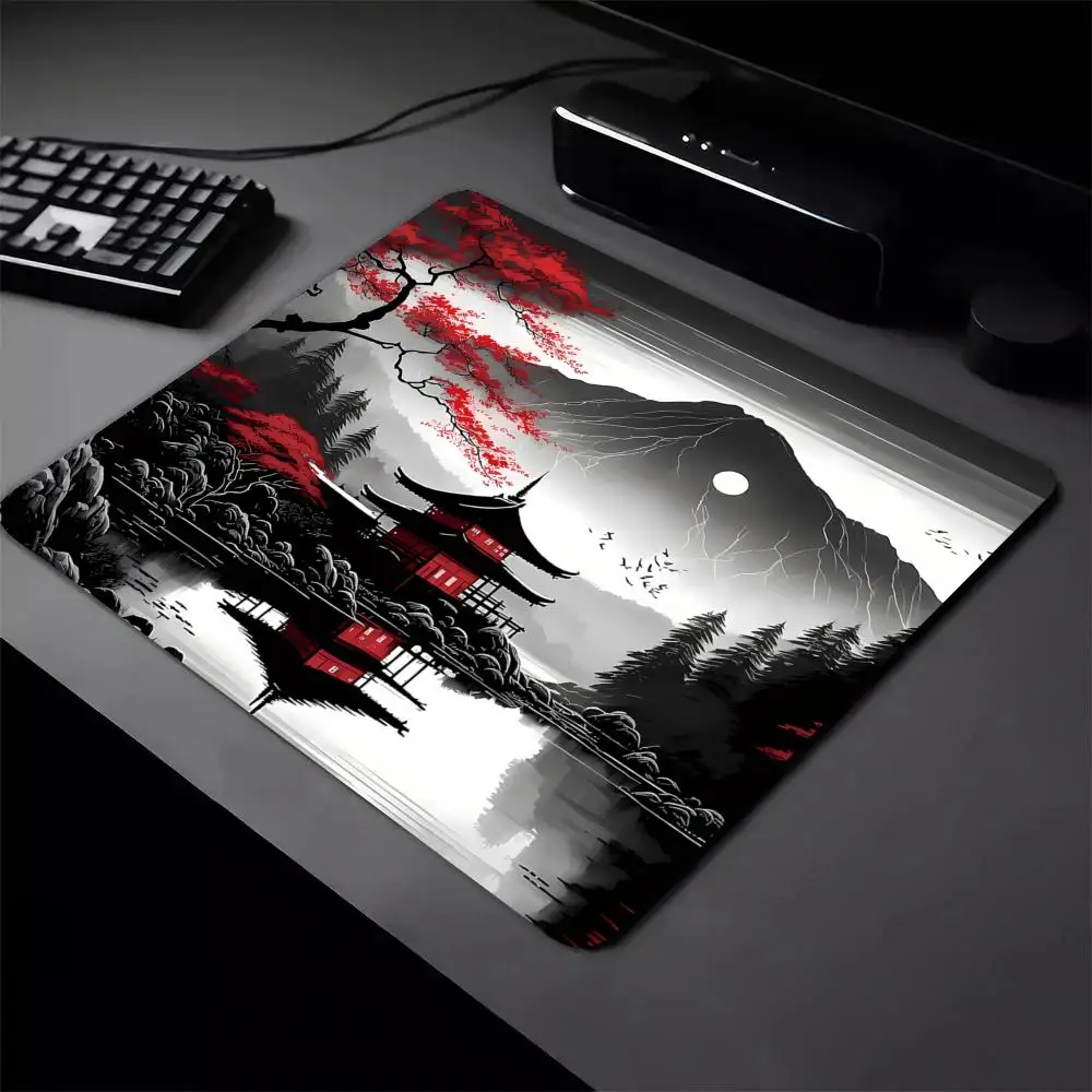 Cherry Blossoms and Pagoda Mouse Pad Desk Mat 45X40CM Gaming pad with Stitched Edge Non-Slip desk pad pc accessories gaming mats