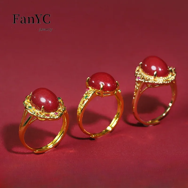 Natural Cinnabar Inlay Ring Simple Exquisite Premium Feeling Purple Gold Sand Ring Ladies Holiday Gift