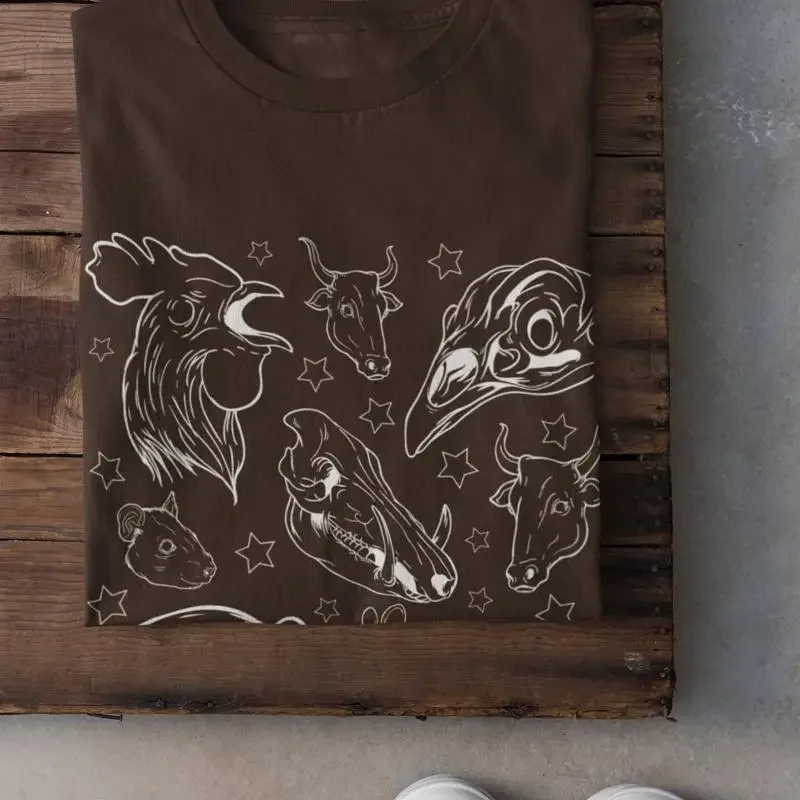 Skulls T Shirt Grunge Clothing Goblincore Dark Cottagecore Academia Moths Witchy Alt Taxidermy Fairy