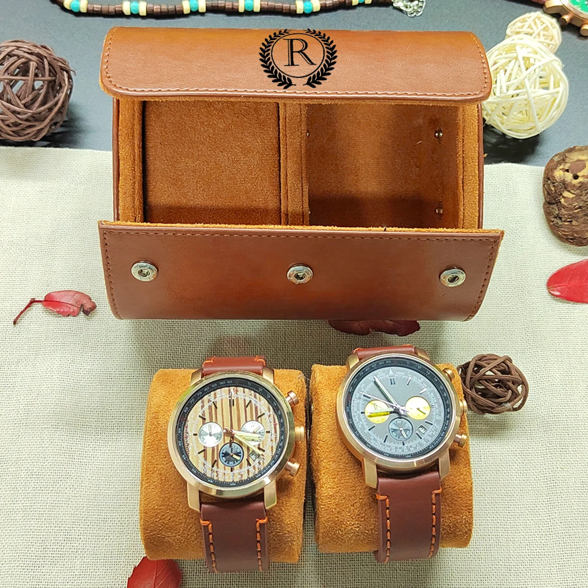 1/2/3-Slot Watch Roll Travel Case Personalized Watch Case Custom Leather Watch Box for Him Engraved Travel Watch Box Men\'s Gfits