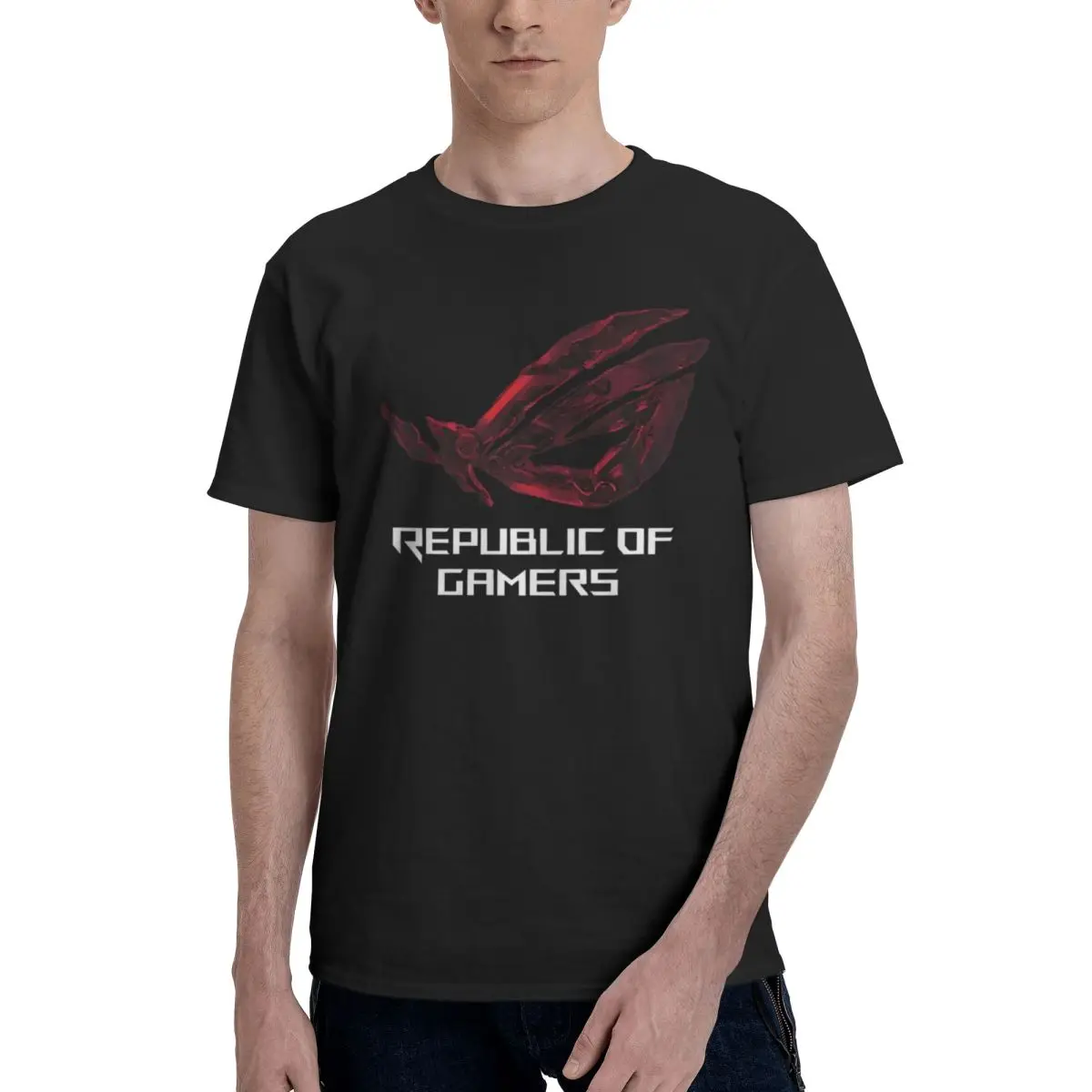 

Asus ROG Republic Of Gamers Gaming Computer Men's Black 100% Cotton Casual Breathable Confortable T Shirt Short Sleeve T-Shirt