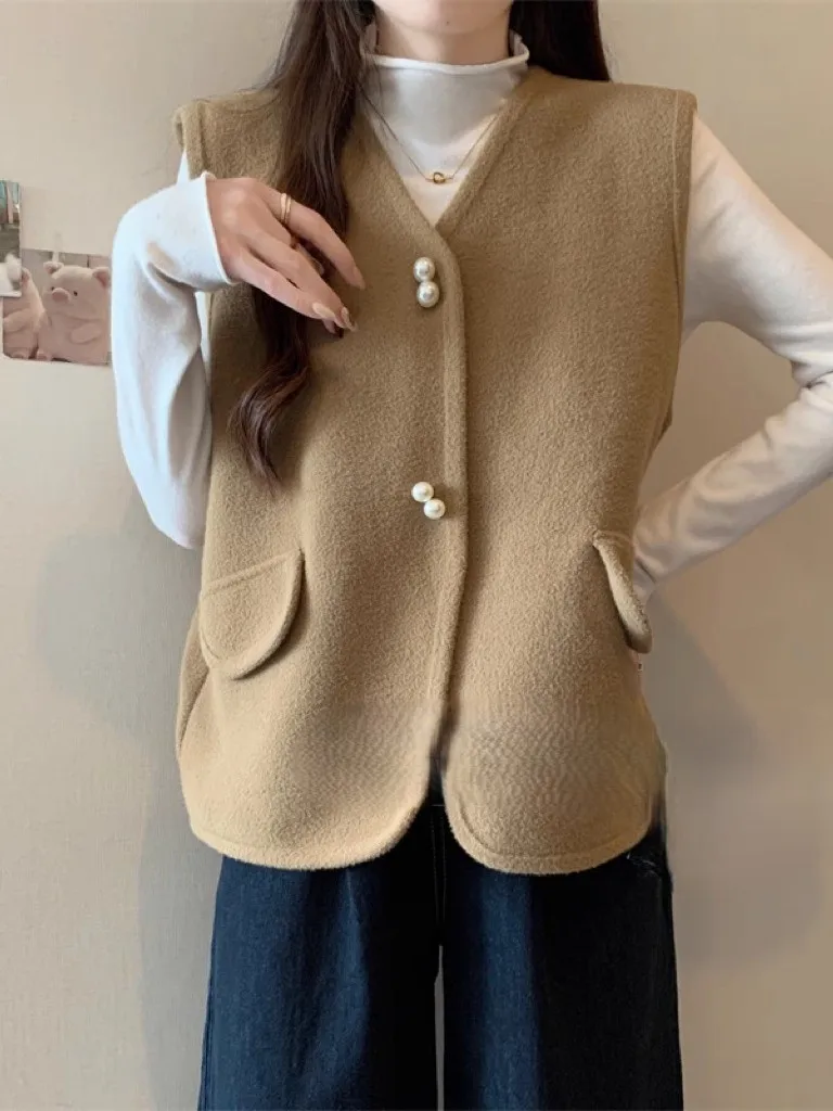 

Vests Waistcoats Thin Womens Duck Spring Cashmere Laces Patchwork Minimalism Waistcoat Gentle Urban Pure Cleanfit Comfortable OL