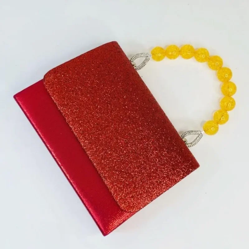 بلون الترتر حقيبة يد الإجتماعي السيدات موضة مساء حقيبة صفراء الديكور مقبض رفرف مأدبة حقيبة أنيقة المرأة حقيبة فضية #2