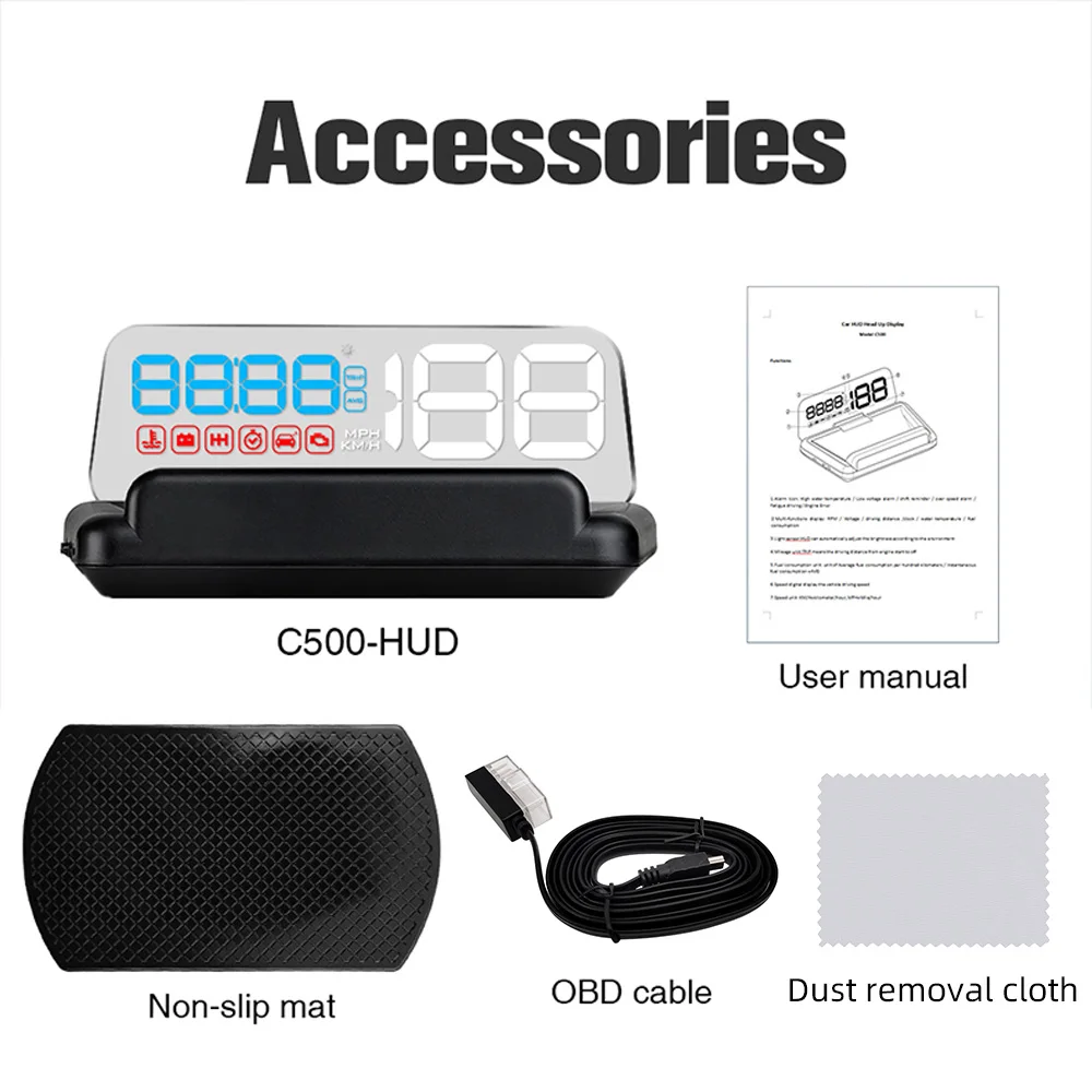 C500/T900,OBD/GPS HUD Auto Head-Up Display EOBD Windshield Car Speedometer Projector Digital Accessories For All Car view 2
