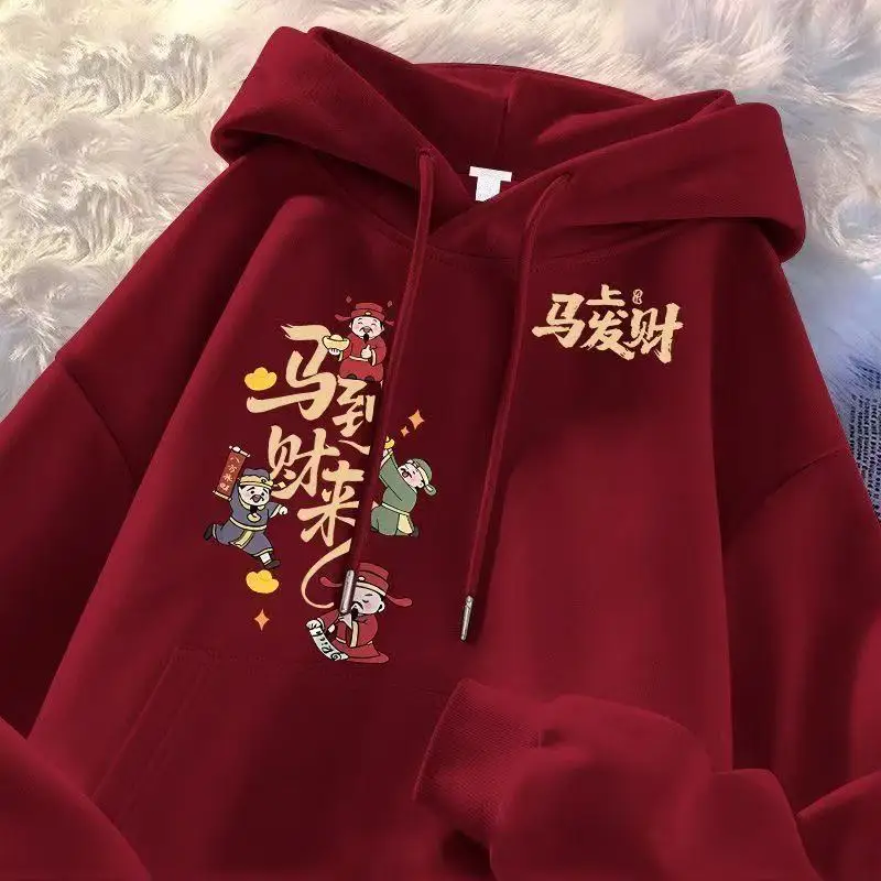 

Худи большого размера 300 Pou красного цвета, коллекция 2026 года, с принтом, хлопковый свитшот, молодежный модный дышащий дизайн