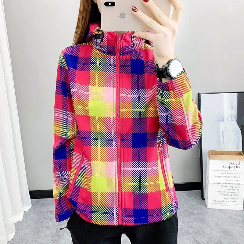 Neue Frühling Herbst Winter Plaid Jacke Mode Frauen Im Freien Winddicht Warme Fleece Bergsteigen Sport Mantel Oberbekleidung