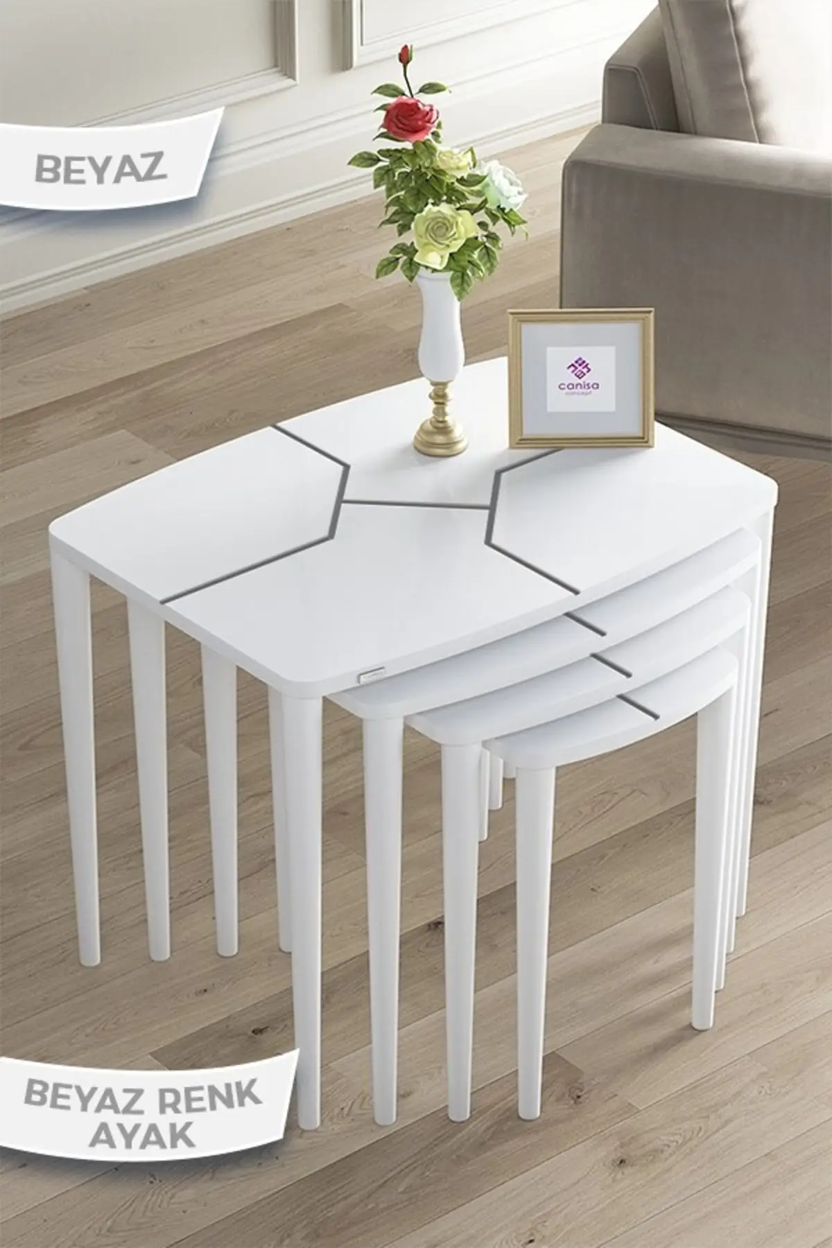 

DOLBOVI Argent Series 1. Grade Mdf And Lacquer Paint, White 4lü Zigon Coffee Table Set, White Beech Legs Coffee Table