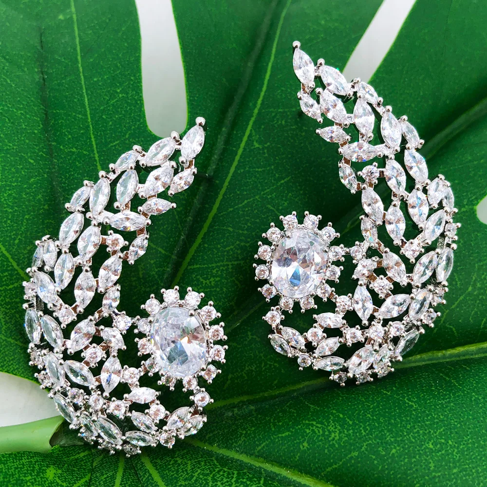 

Missvikki New Hot High Quality Shiny Luxury Parure Bijoux Femme Feather Pendant Dangle Earrings For Women Daily Party Show