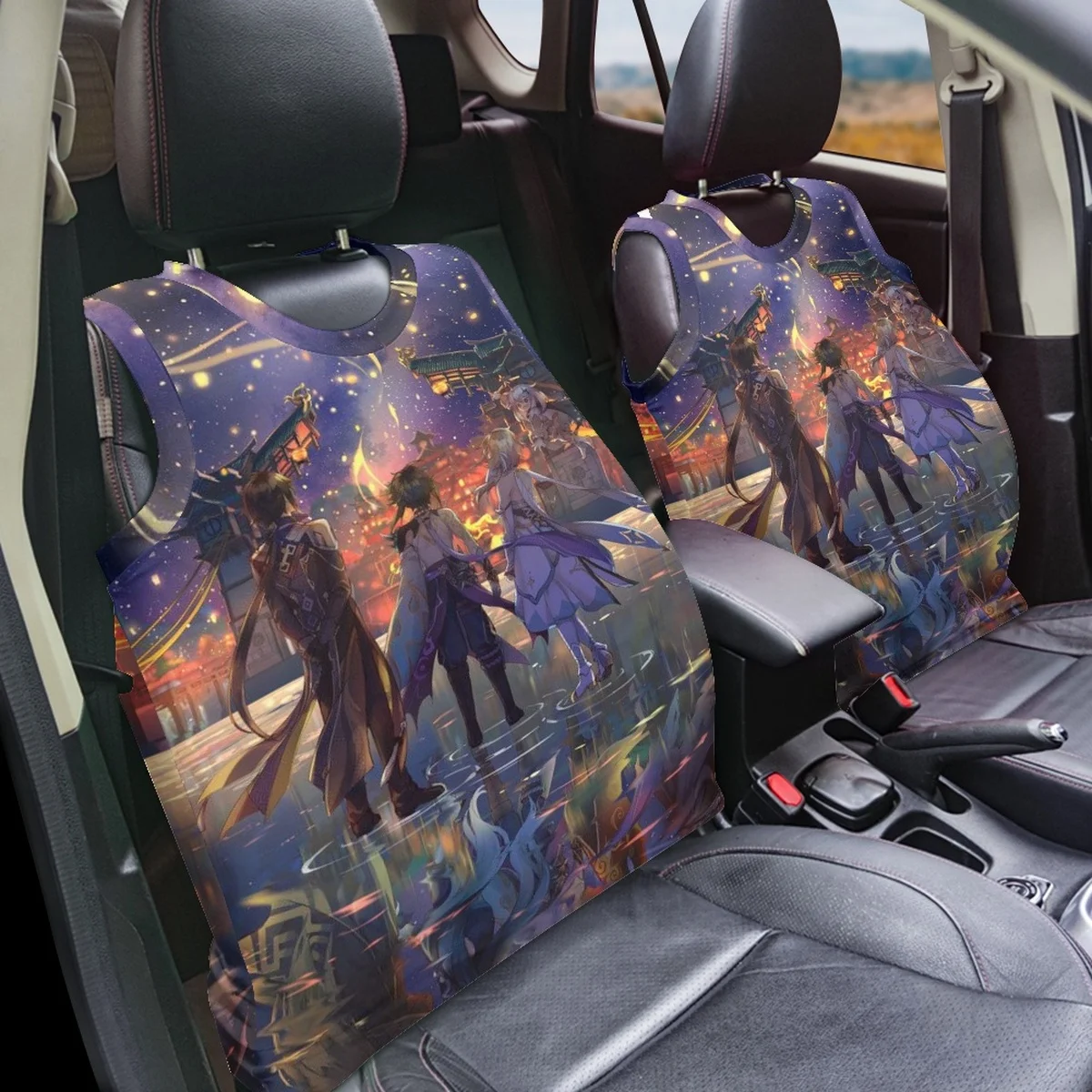 Genshin Anime Printing Car Vest Seat Cover Vehicle Front Seat Covers Decor 2Pcs/Set Durable Protector for Sedan Universal Soft