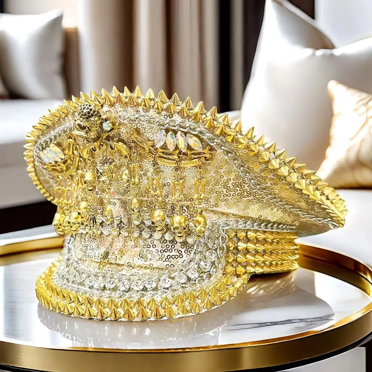 Cappello per costume da festival musicale HongLuan, cappelli da capitano con strass per donna di carnevale, accessori femminili cosplay