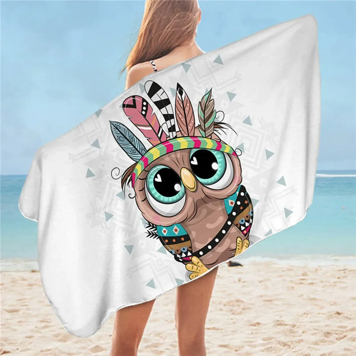 Tribal Animal Beach Towel Microfiber Geometric Aztec Beach Towel Cute Large Towel Bathroom Blanket Travel for Adult Kids Gifts