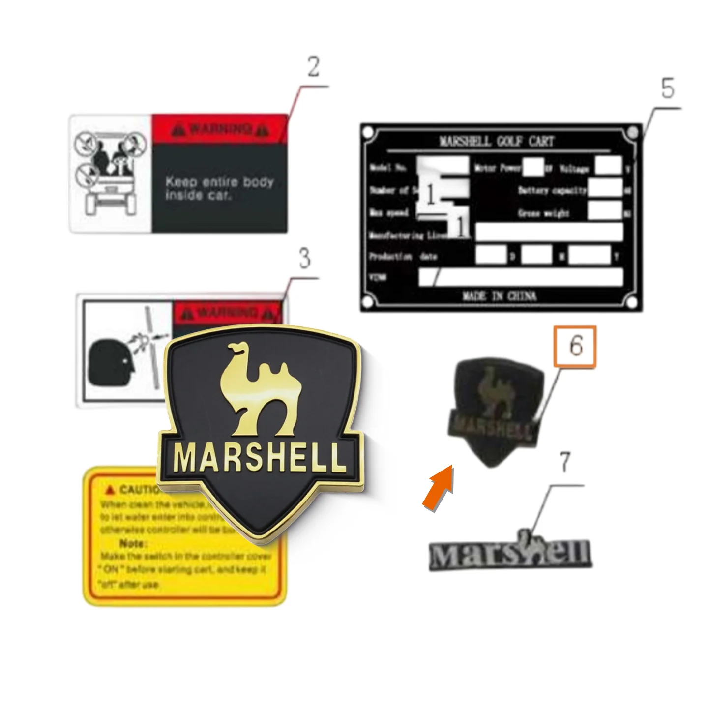 Marshell Golf Cart Front Badge Nr6 Logo Emblem 2500900013B00 3401001162 Electric Vehicle Name Plate Replacement Parts
