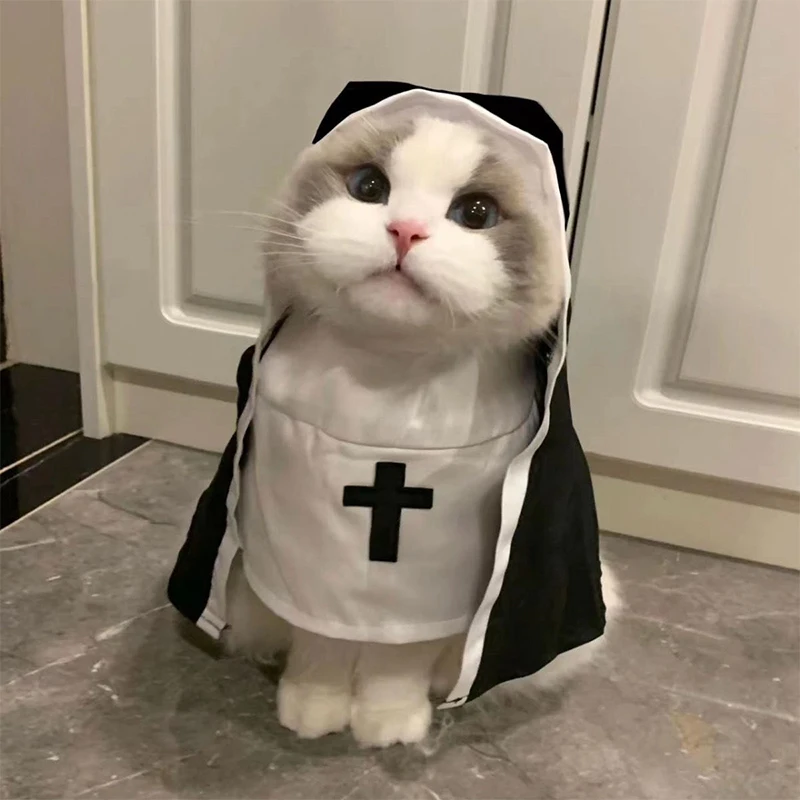 Funny Pet Cat Halloween Costumes Nun Cloak Pet Cosplay Dress Kawaii Pet Clothes Creative Pet Kitten Puppy Costumes Gifts