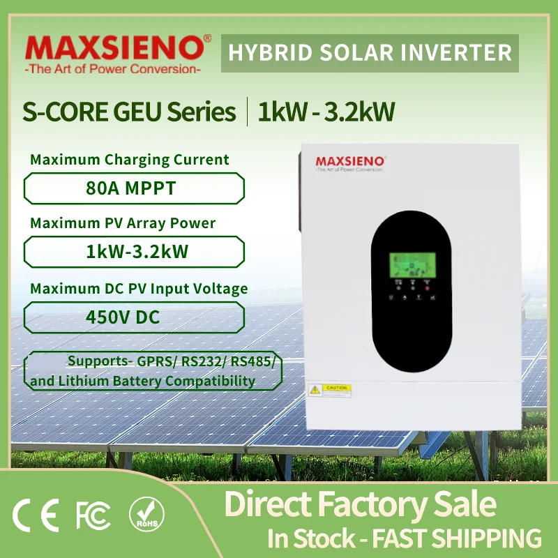 Hybrid Solar Inverter 12V 24V 3KW 2KW MPPT 80A 220v 230V Converter for Battery Lithium Pure Sine Wave