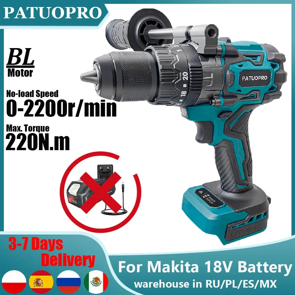 13MM bezszczotkowa elektryczna wiertarka udarowa akumulatorowa ręczna wiertarka udarowa do drewna metalowego betonu Fit Makita 18V bateria (bez baterii)