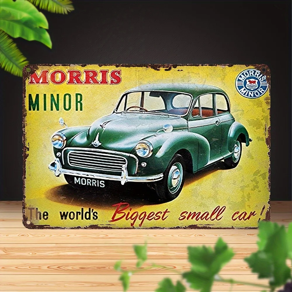 Vintage Morris Minor Iron Wall Sign – Retro Green Car Art with 