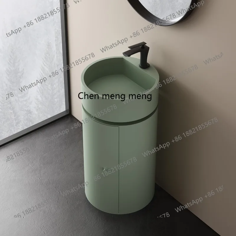 

Green storage layer with door, stainless steel column, wash basin, floor-to-ceiling wash basin