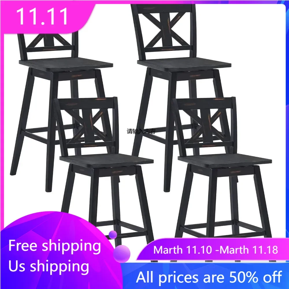 

4-piece bar stool set, 360 degree rotation, 29 inches high, with anti slip foot pads, rubber wood bar chairs