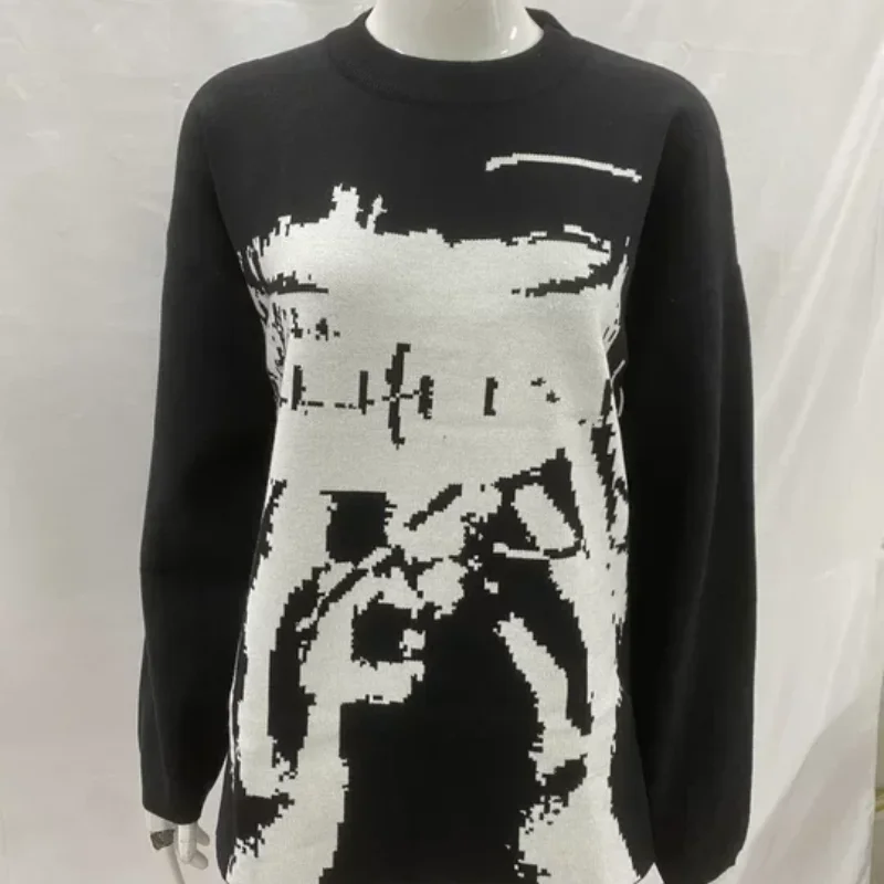 

Европейский и американский осенне-зимний свободный повседневный пуловер, трендовый вязаный свитер в стиле хип-хоп с индивидуальным жаккардовым узором, топ для мужчин и женщин
