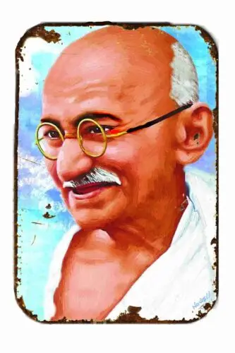 Mahatma Gandhi живопись винтажная реклама полностью металлический жестяной знак 8x12