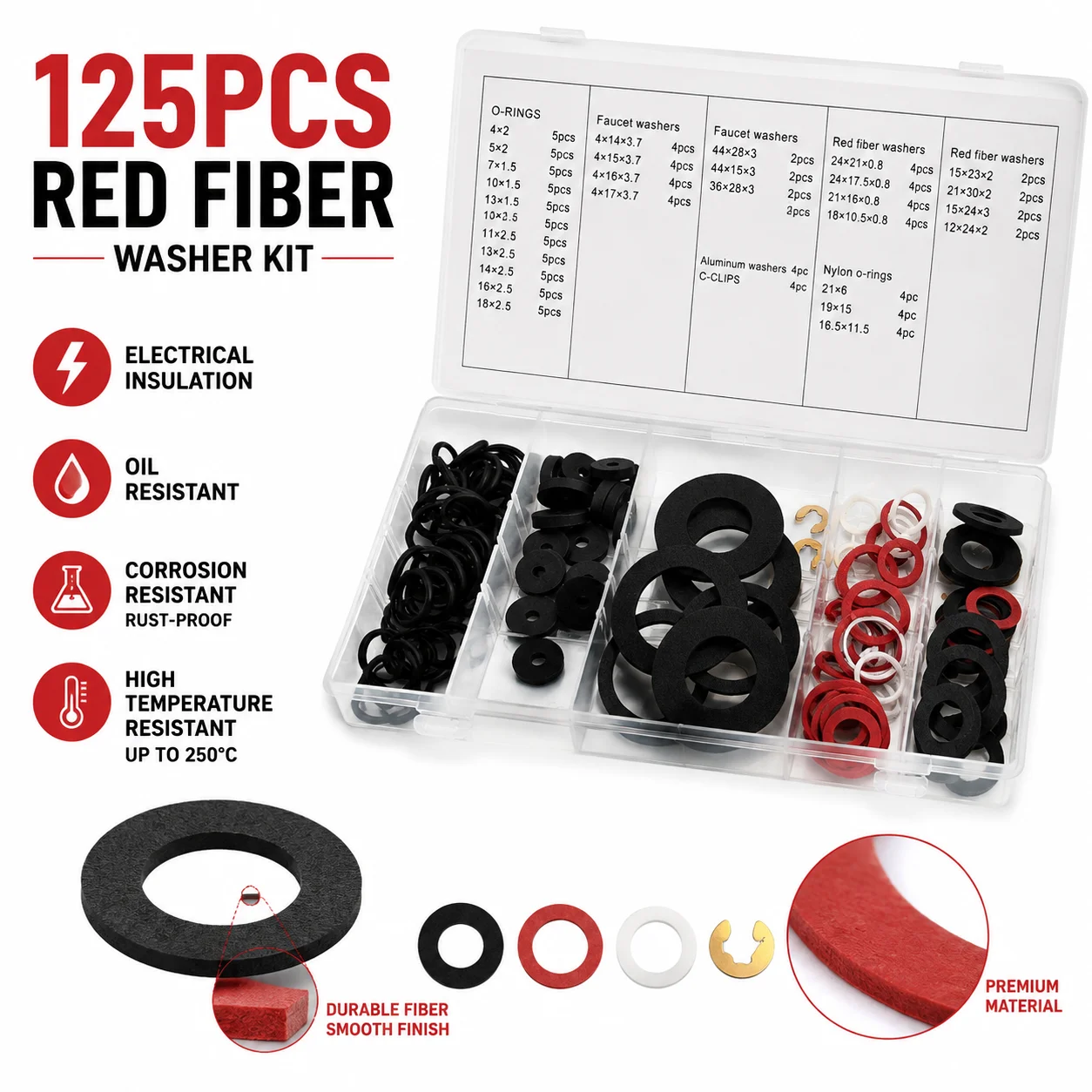 Multi Functional Gasket Series with 125 Sealing Gaskets for Bathroom Joints, Pipeline Maintenance, and Sealing Accessories