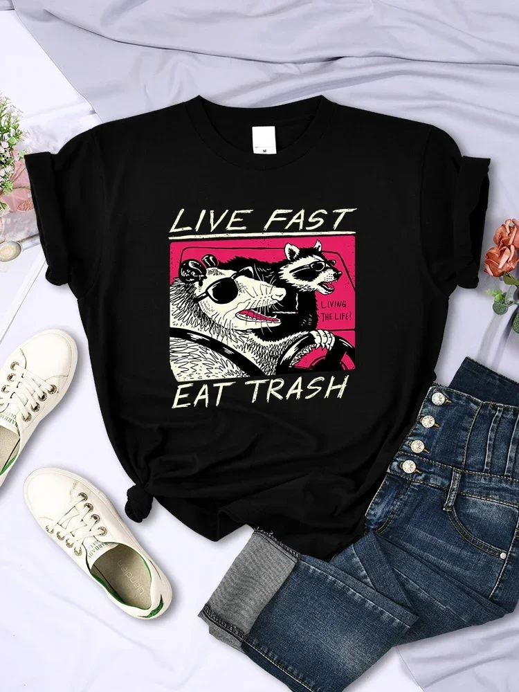 

Anime Casual Tops Live Fast Eat Trash Printing Women T-shirts Summer Breathable Short Sleeve