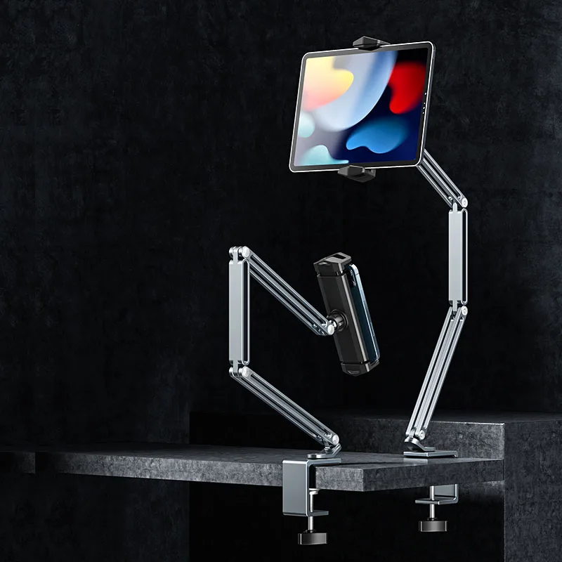 Aluminum Long Arm Desktop Mount Holder  for Bed Overhead Flexible Arm Clamp Clip Lazy Tablet Mobile Phone Stand Holder for Desk