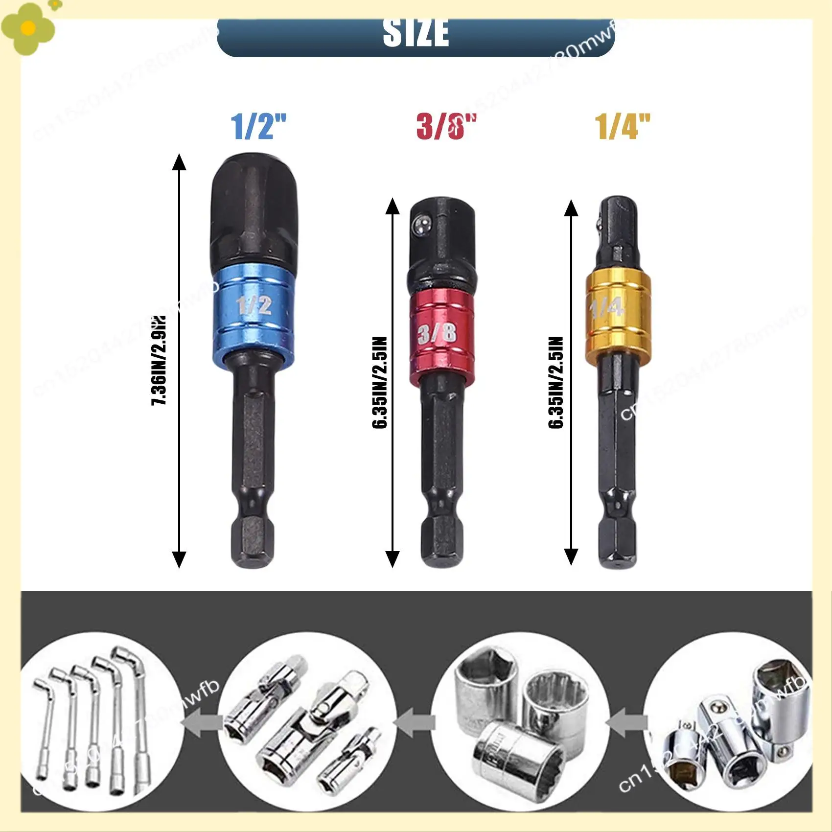 Ldhl conjunto de bits de chave de fenda de haste hexagonal de extensão de broca flexível, conjunto de adaptador de soquete universal de 3 peças, conjunto de bits de chave de fenda