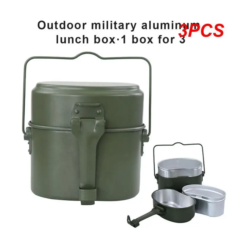 3PCS In 1 Aluminum Camping Lunch Box Army Canteen Cup Pot for Picnic Travel Water Cup Bowl Outdoor Military Cooking Cookware Set