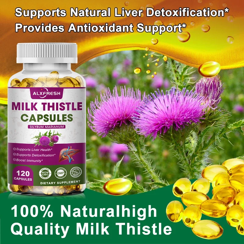 Organic Milk Thistle Extract 1000mg Capsule & Dandelion for Antioxidant Detox Support Liver Health Function Herbal Supplement