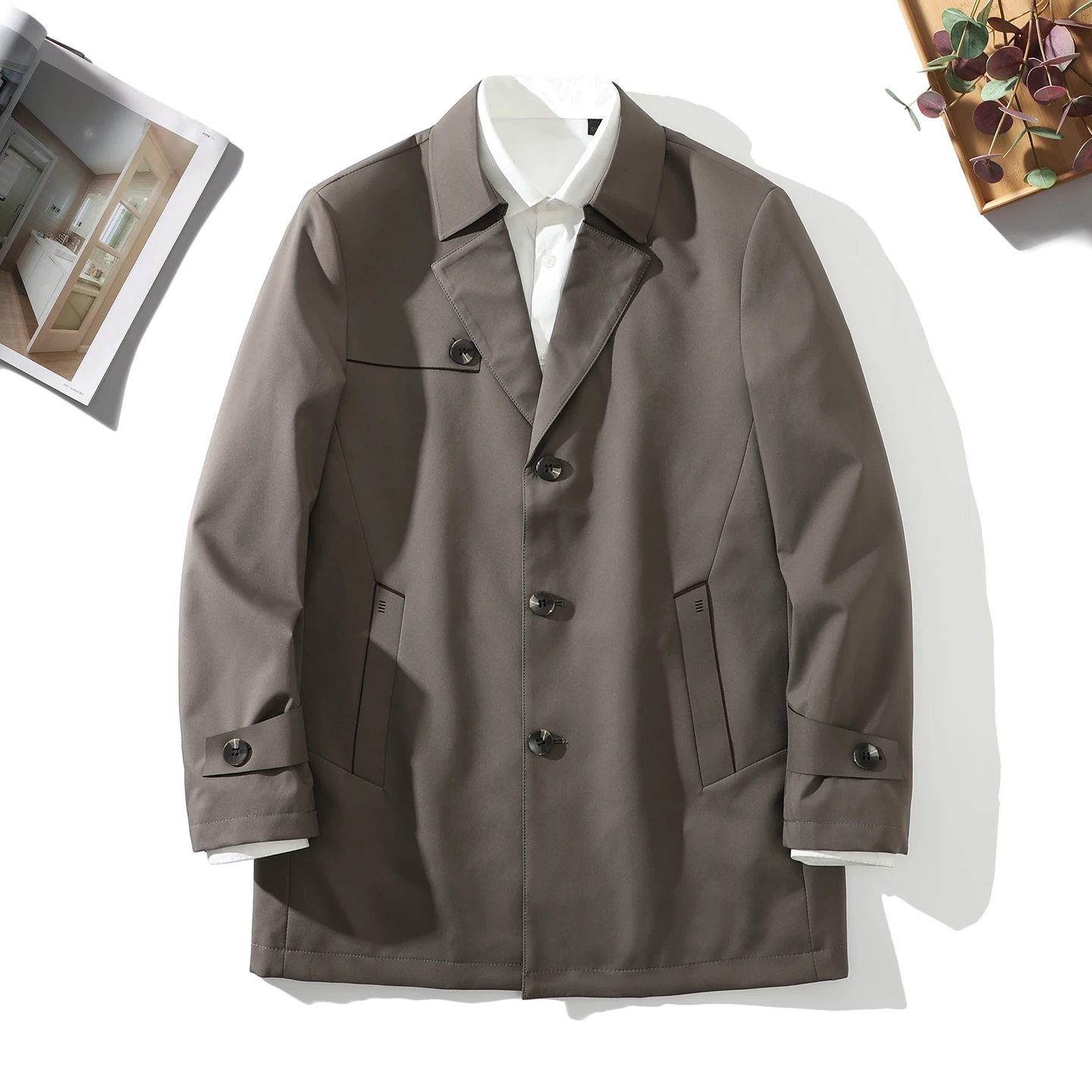 

Trade King Men's Casual Long Coat Windproof Water-Resistant Stand Fit Faion Urban Sle Youth Daily Wear Autumn Season